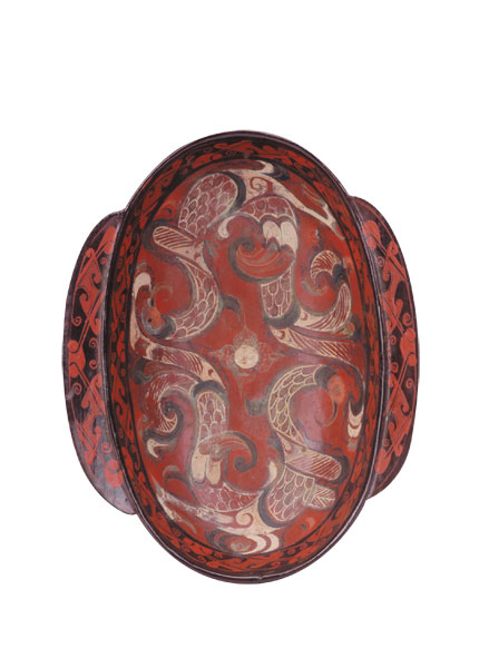 彩绘对凤纹漆圆耳杯-荆楚文化网